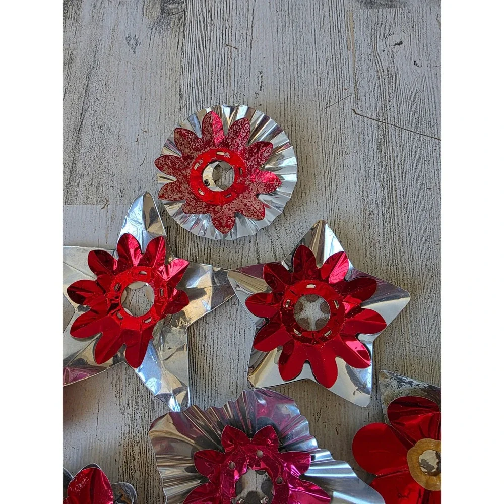 Vintage red reflector foil ornament holder Xmas decor